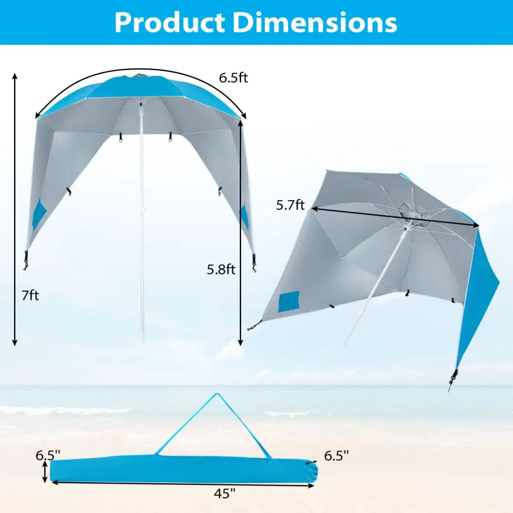 2-in-1 Beach Shelter Umbrella UPF 50+ with Side Panels for Camping Picnic-Turquoise - Turquoise - Outdoor Umbrellas