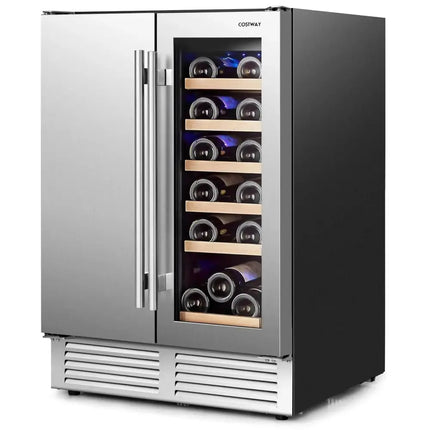 2-in-1 Beverage and Wine Cooler with Independent Temperature Control and LED Lights-Silver Costway