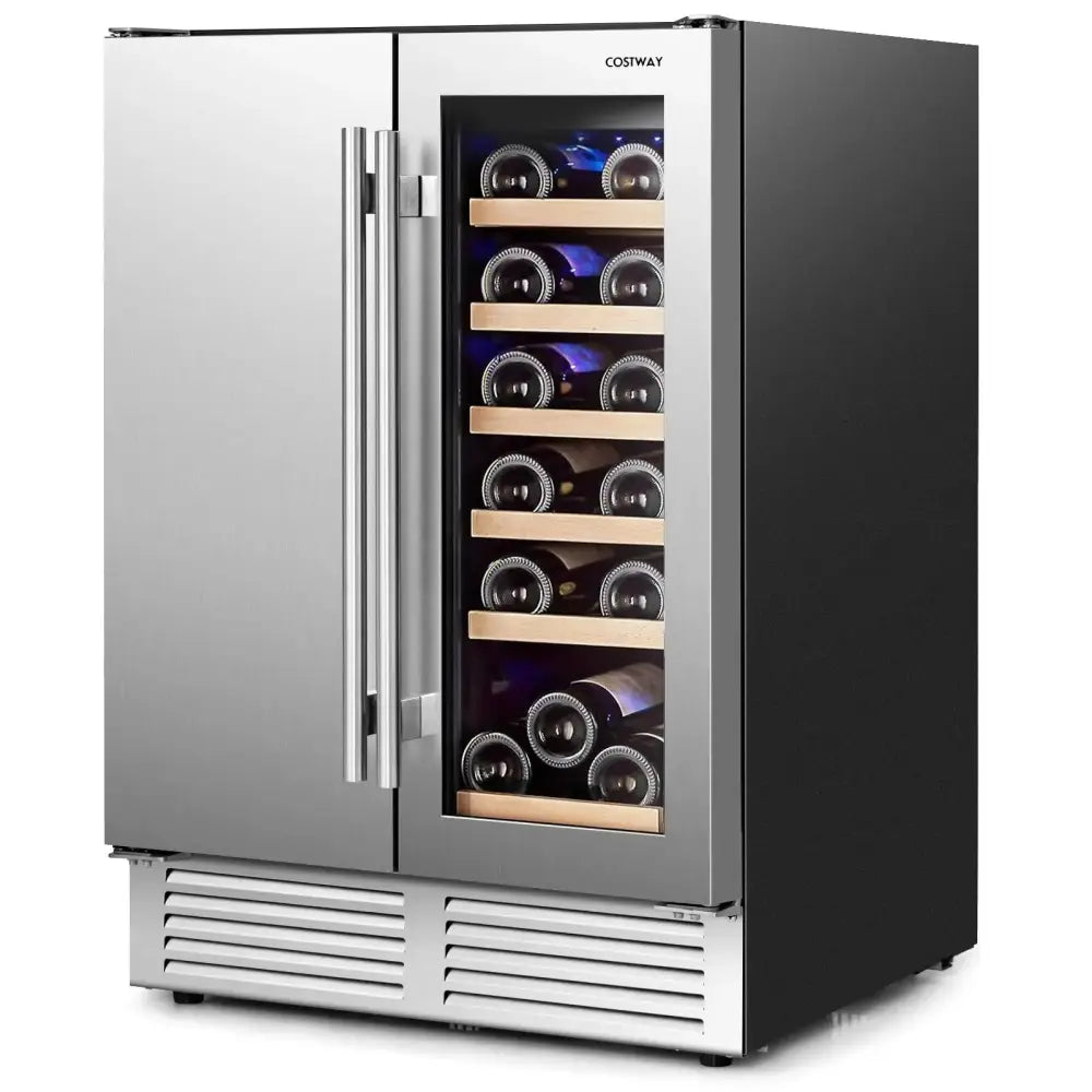 2-in-1 Beverage and Wine Cooler with Independent Temperature Control and LED Lights-Silver Costway