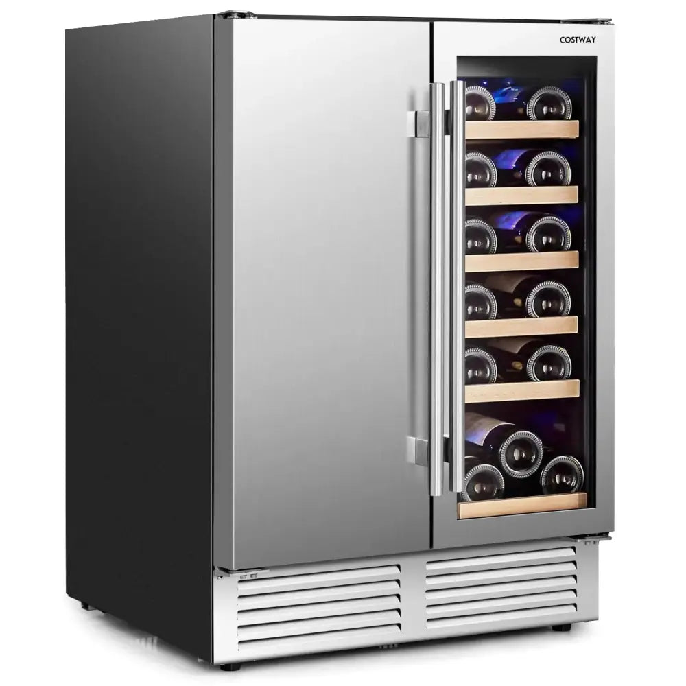 2-in-1 Beverage and Wine Cooler with Independent Temperature Control and LED Lights-Silver Costway