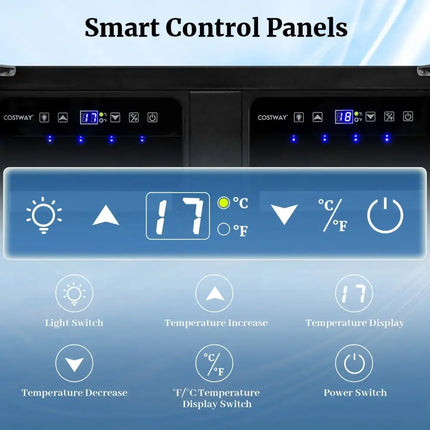 2-in-1 Beverage and Wine Cooler with Independent Temperature Control and LED Lights-Silver Costway