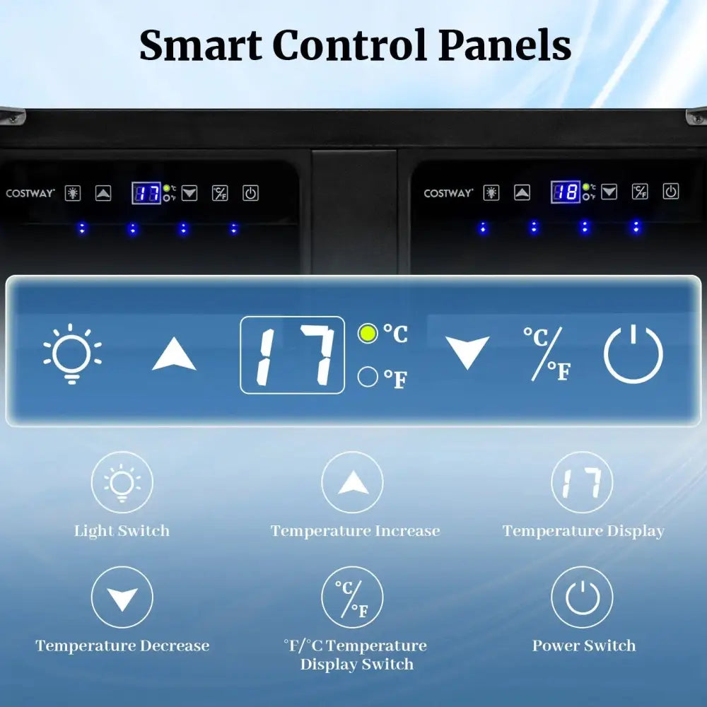 2-in-1 Beverage and Wine Cooler with Independent Temperature Control and LED Lights-Silver Costway