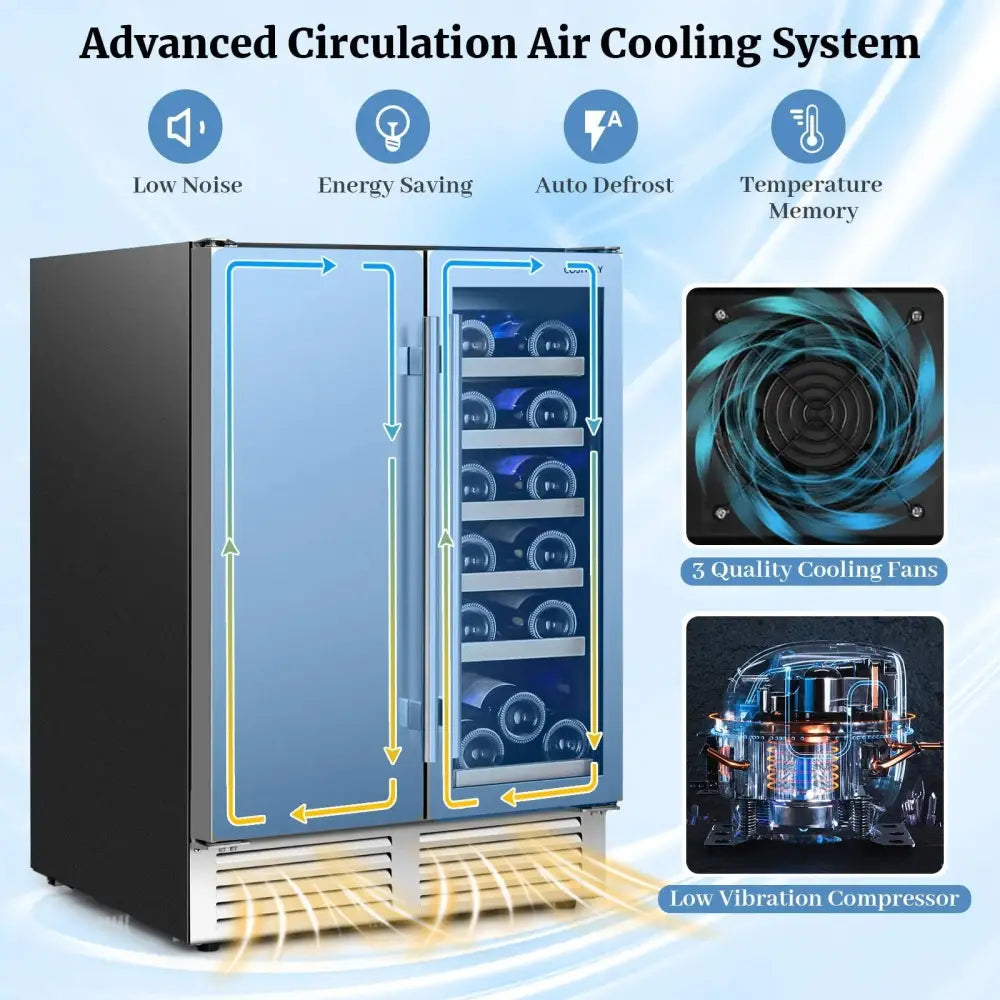 2-in-1 Beverage and Wine Cooler with Independent Temperature Control and LED Lights-Silver Costway