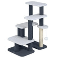 2-in-1 Cat Stairs Cat Tree Tower with Scratching Posts and Hanging Toy Ball-Gray - Gray - Cat Trees Condos & Scratchers