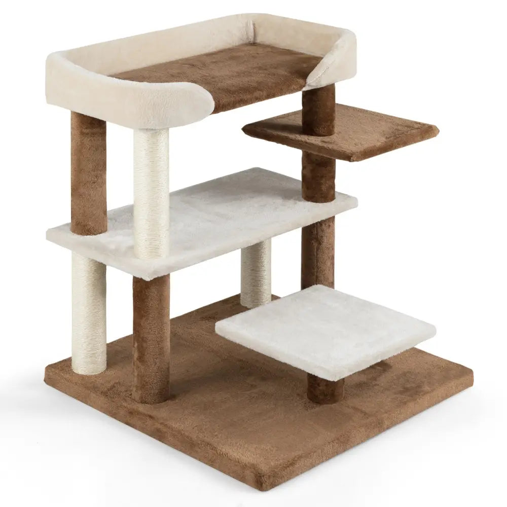 2 - in - 1 Cat Tree Tower Pet Steps with Sisal Scratching Posts and 4 Large Platforms - Brown - Oasis Home Essentials