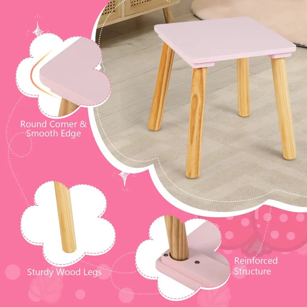 2-in-1 Children Vanity Table Stool Set with Mirror-Pink - Pink - Kids Vanities