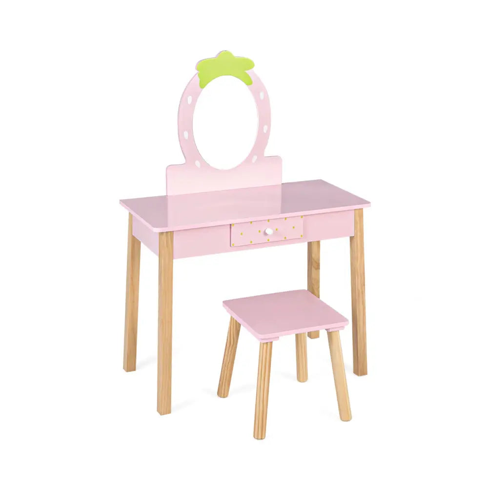 2-in-1 Children Vanity Table Stool Set with Mirror-Pink - Pink - Kids Vanities