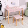 2-in-1 Children Vanity Table Stool Set with Mirror-Pink - Pink - Kids Vanities