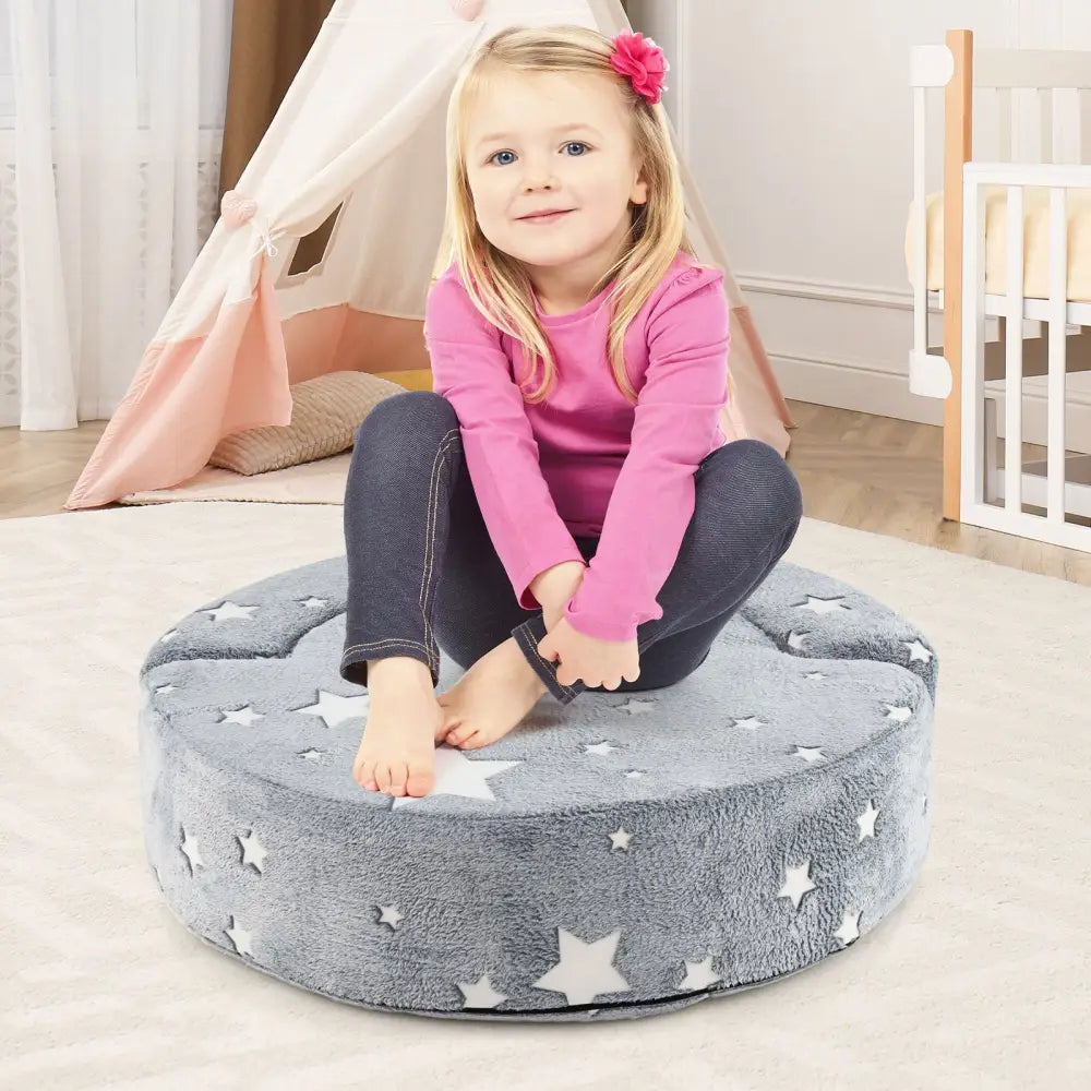 2-in-1 Convertible Glow in the Dark Kids Sofa with Removable Washable Cover-Gray - Gray - Kids Chairs & Seating