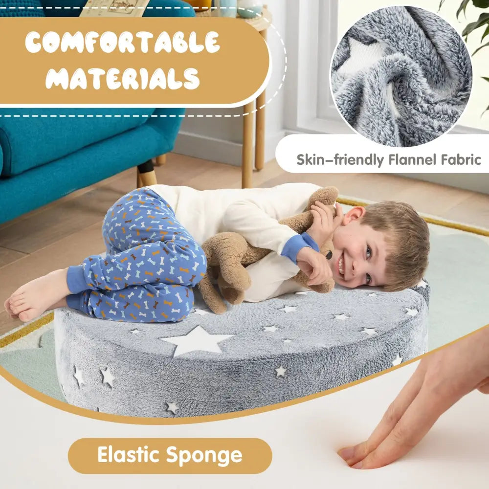 2-in-1 Convertible Glow in the Dark Kids Sofa with Removable Washable Cover-Gray - Gray - Kids Chairs & Seating