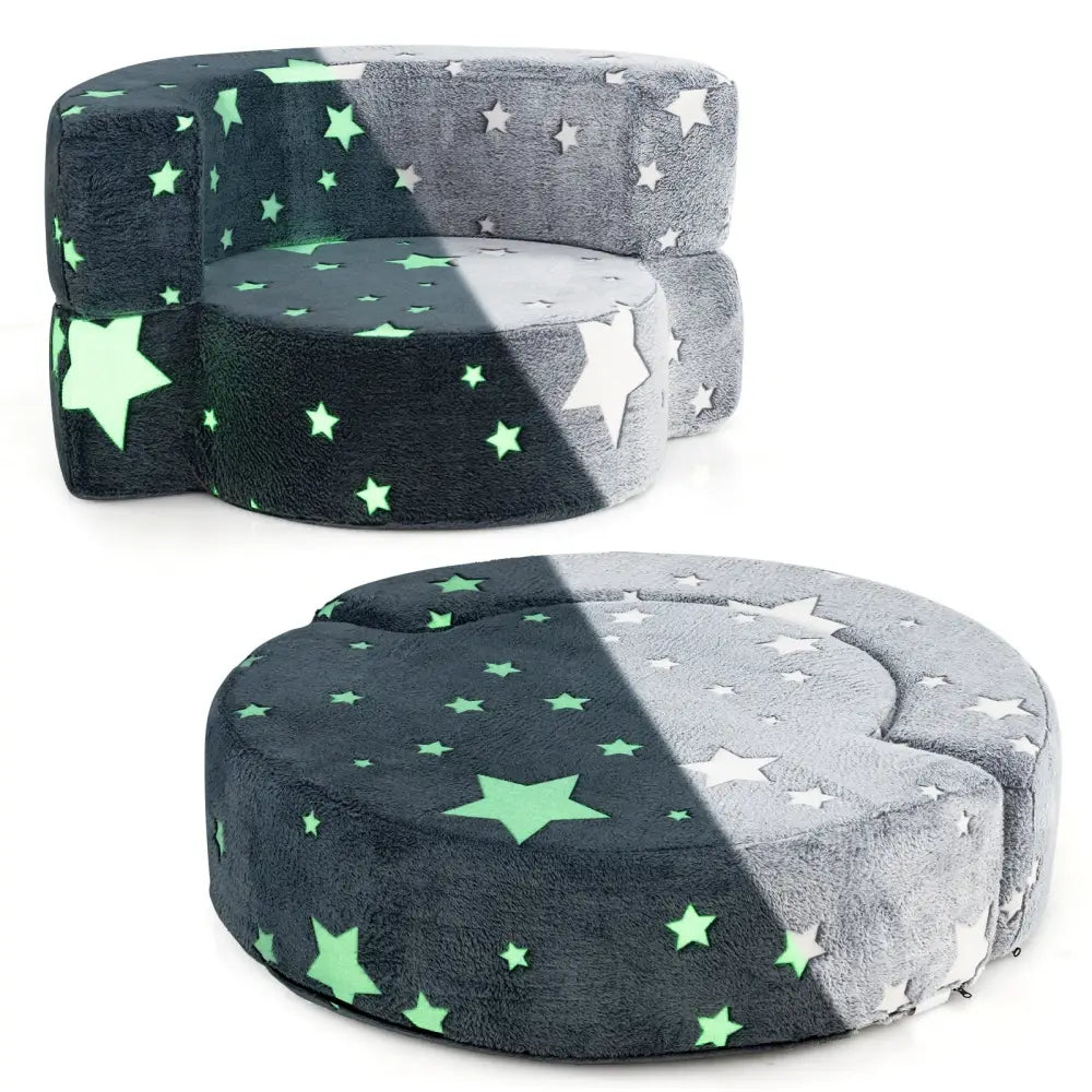 2-in-1 Convertible Glow in the Dark Kids Sofa with Removable Washable Cover-Gray - Gray - Kids Chairs & Seating