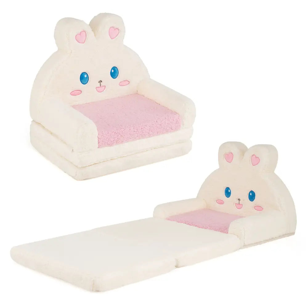 2-in-1 Convertible Kids Sofa to Lounger with Bunny Pattern-Pink - Pink - Kids Chairs & Seating