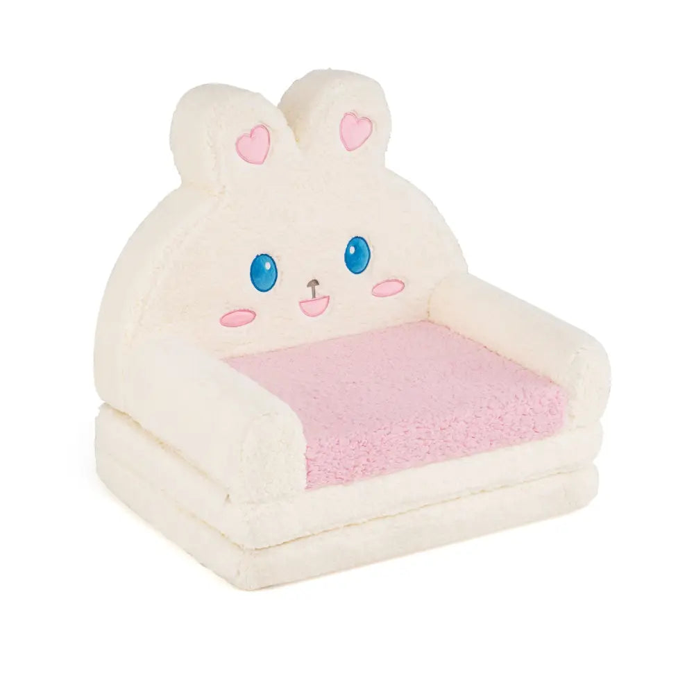 2-in-1 Convertible Kids Sofa to Lounger with Bunny Pattern-Pink - Pink - Kids Chairs & Seating