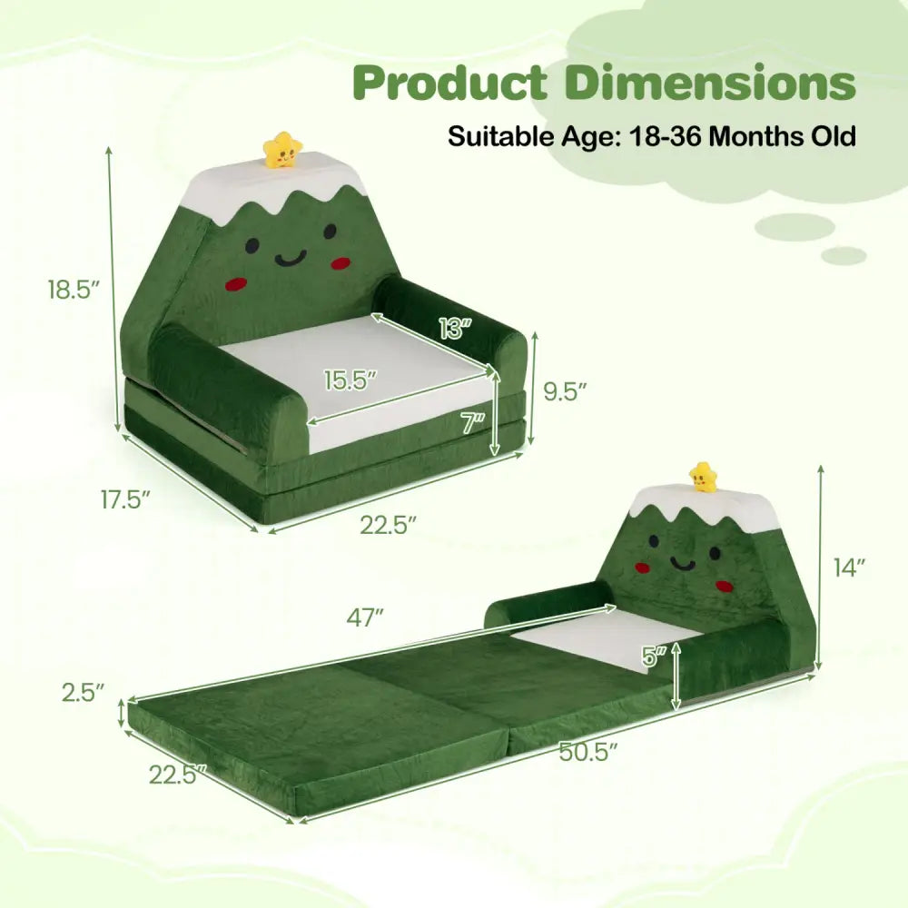2-in-1 Convertible Kids Sofa to Lounger with Christmas Patterns-Green - Green - Kids Chairs & Seating