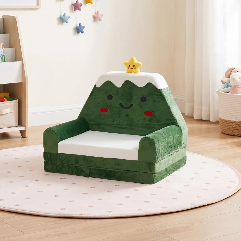 2-in-1 Convertible Kids Sofa to Lounger with Christmas Patterns-Green - Green - Kids Chairs & Seating