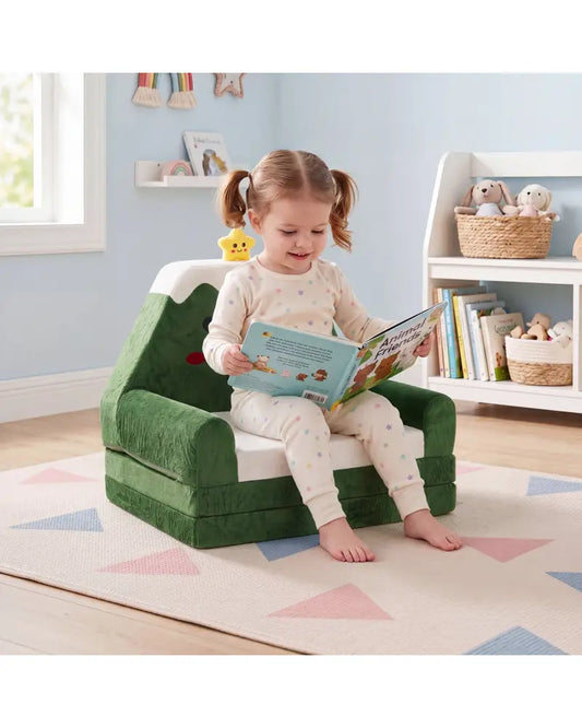 2-in-1 Convertible Kids Sofa to Lounger with Christmas Patterns-Green - Green - Kids Chairs & Seating
