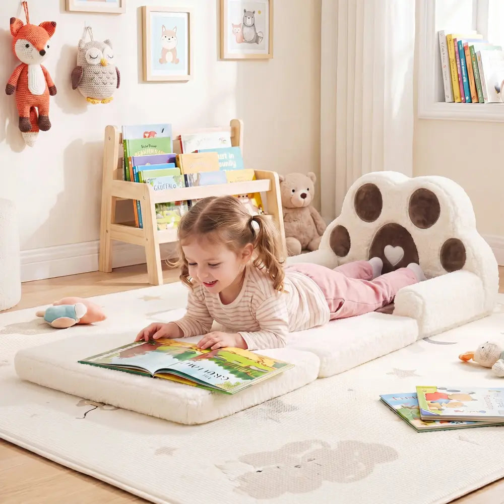 2-in-1 Convertible Kids Sofa to Lounger with Removable Cover-Brown - Brown - Kids Chairs & Seating
