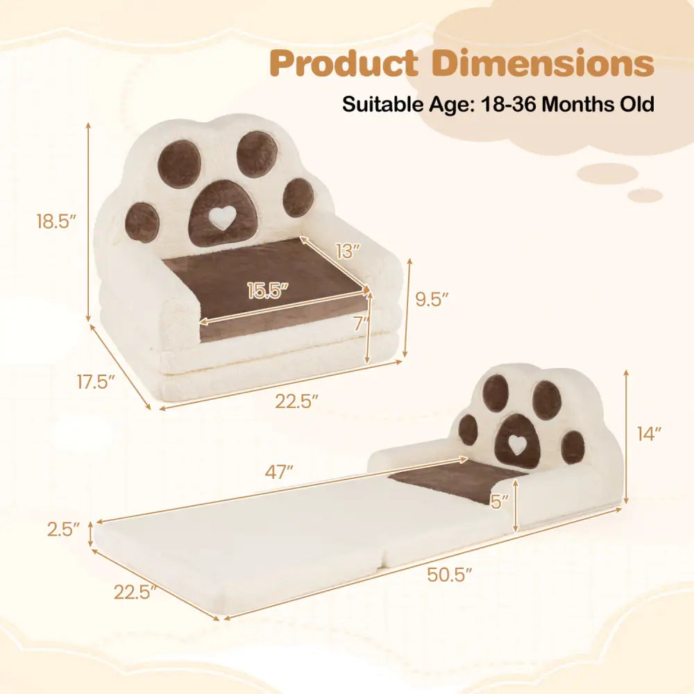 2-in-1 Convertible Kids Sofa to Lounger with Removable Cover-Brown - Brown - Kids Chairs & Seating