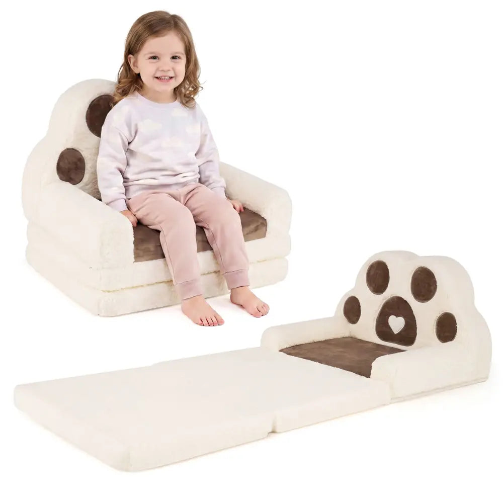 2-in-1 Convertible Kids Sofa to Lounger with Removable Cover-Brown - Brown - Kids Chairs & Seating
