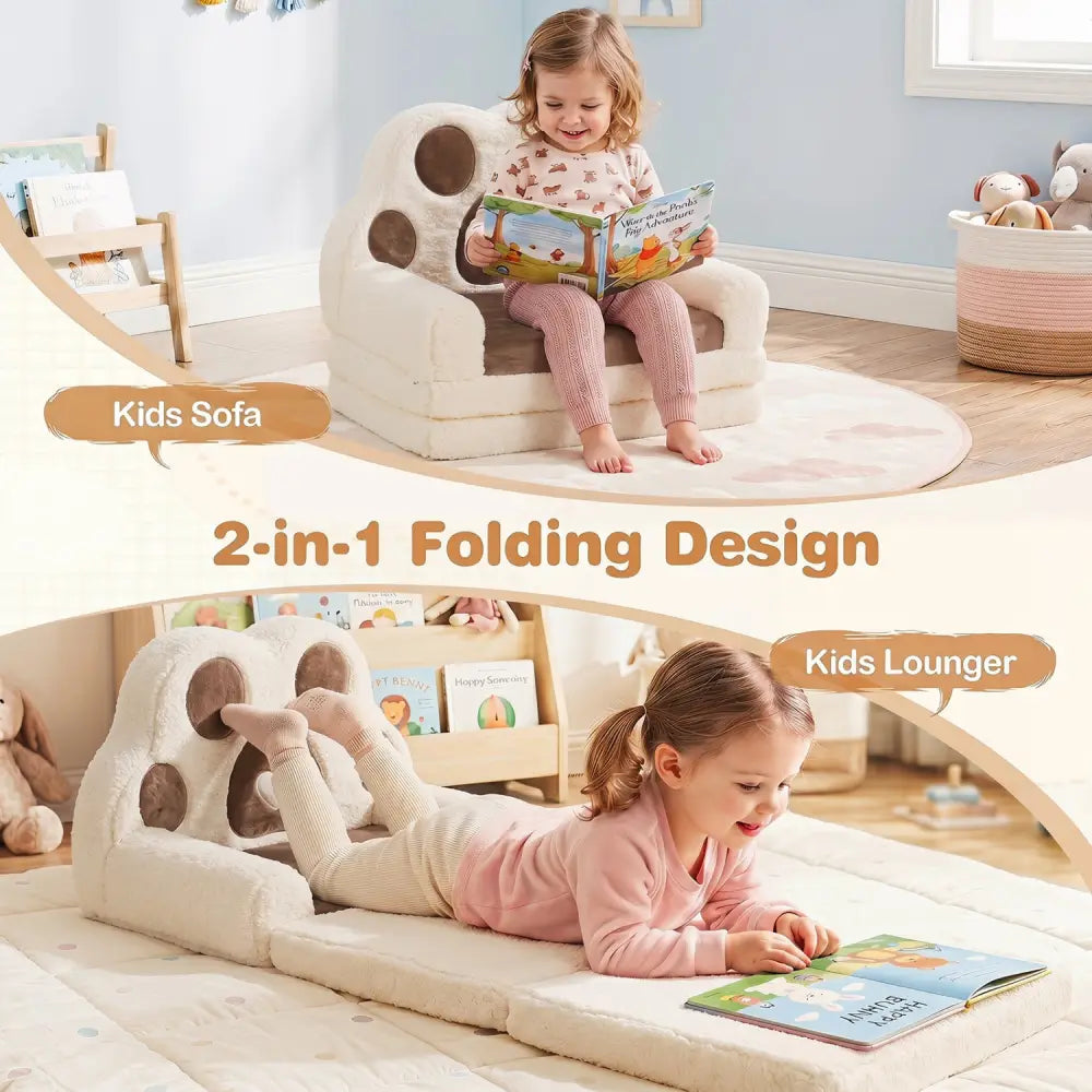 2-in-1 Convertible Kids Sofa to Lounger with Removable Cover-Brown - Brown - Kids Chairs & Seating