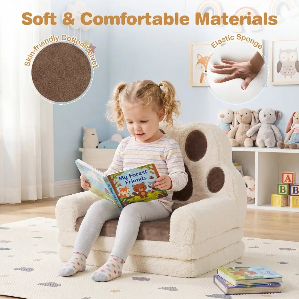 2-in-1 Convertible Kids Sofa to Lounger with Removable Cover-Brown - Brown - Kids Chairs & Seating