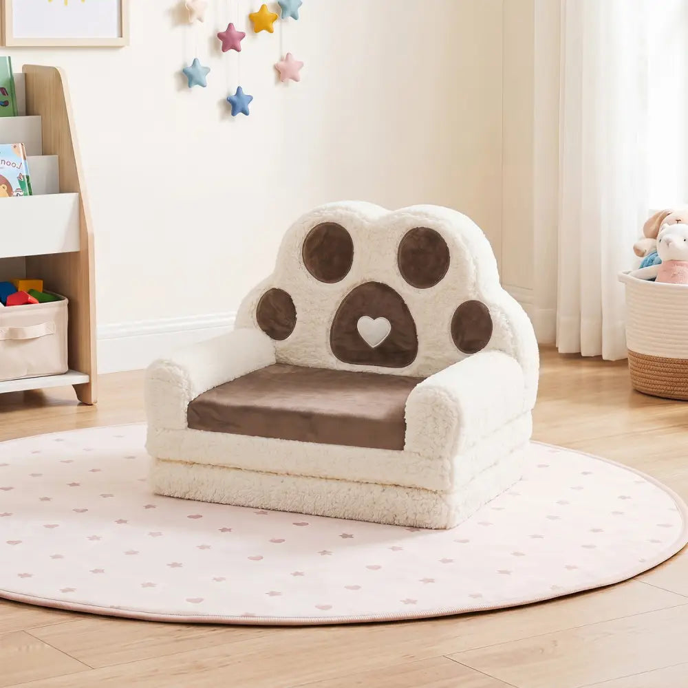 2-in-1 Convertible Kids Sofa to Lounger with Removable Cover-Brown - Brown - Kids Chairs & Seating