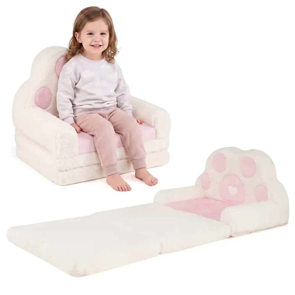 2-in-1 Convertible Kids Sofa to Lounger with Removable Cover-Pink - Pink - Kids Chairs & Seating