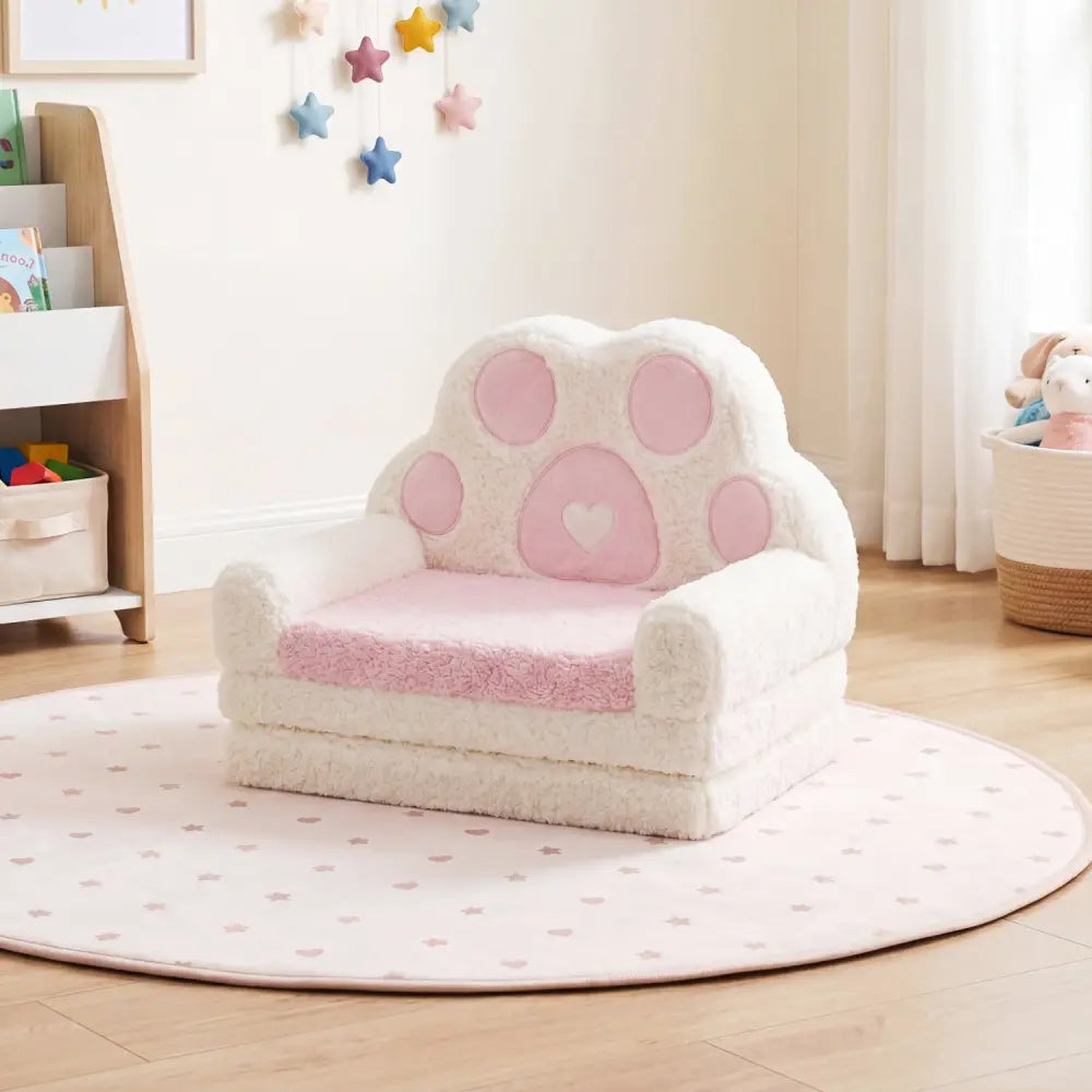 2-in-1 Convertible Kids Sofa to Lounger with Removable Cover-Pink - Pink - Kids Chairs & Seating