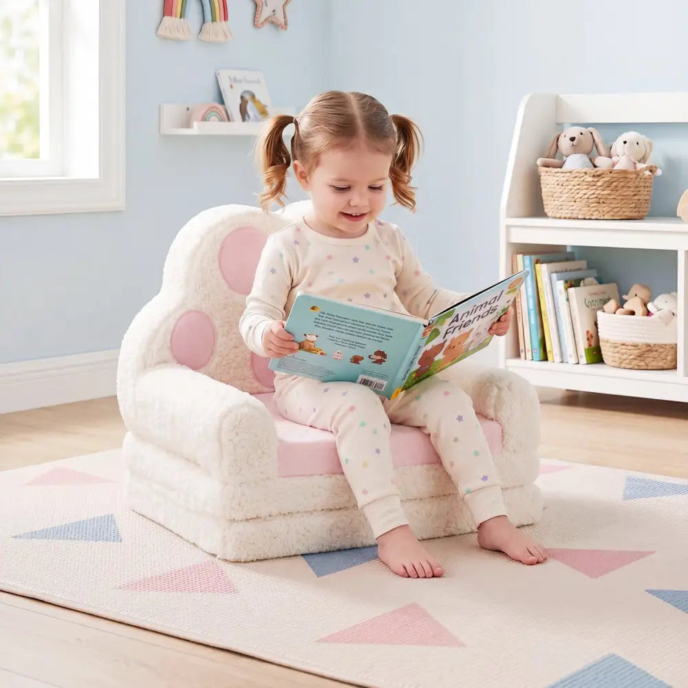 2-in-1 Convertible Kids Sofa to Lounger with Removable Cover-Pink - Pink - Kids Chairs & Seating