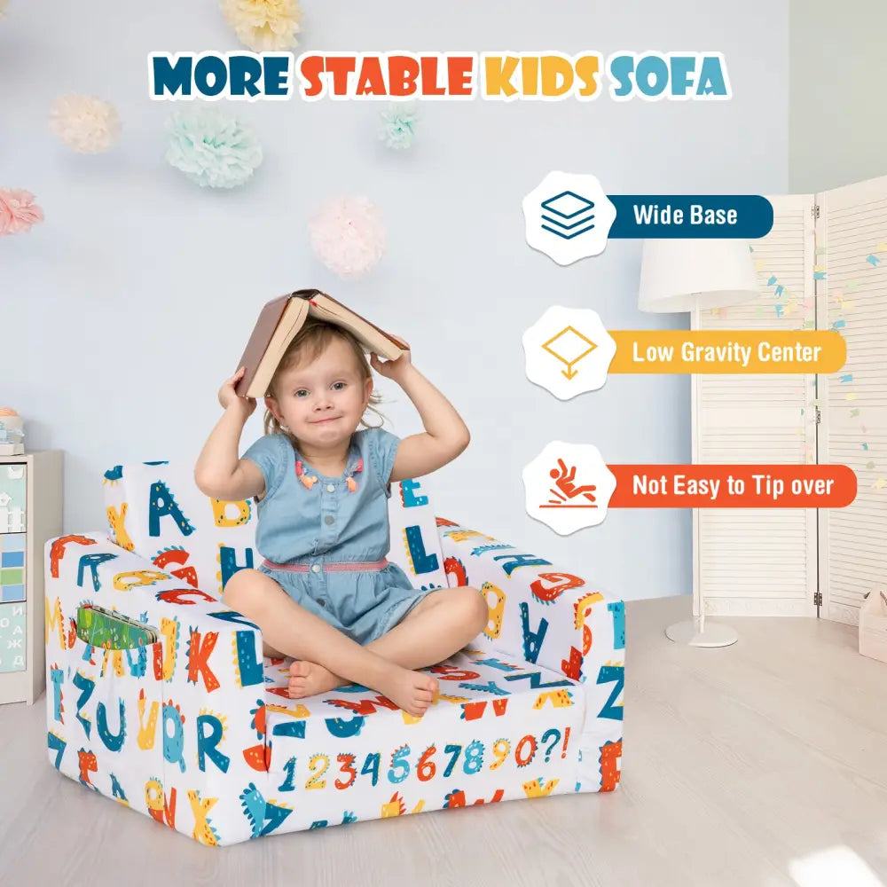 2-in-1 Convertible Kids Sofa with Velvet Fabric-Multicolor - Multicolor - Kids Chairs & Seating