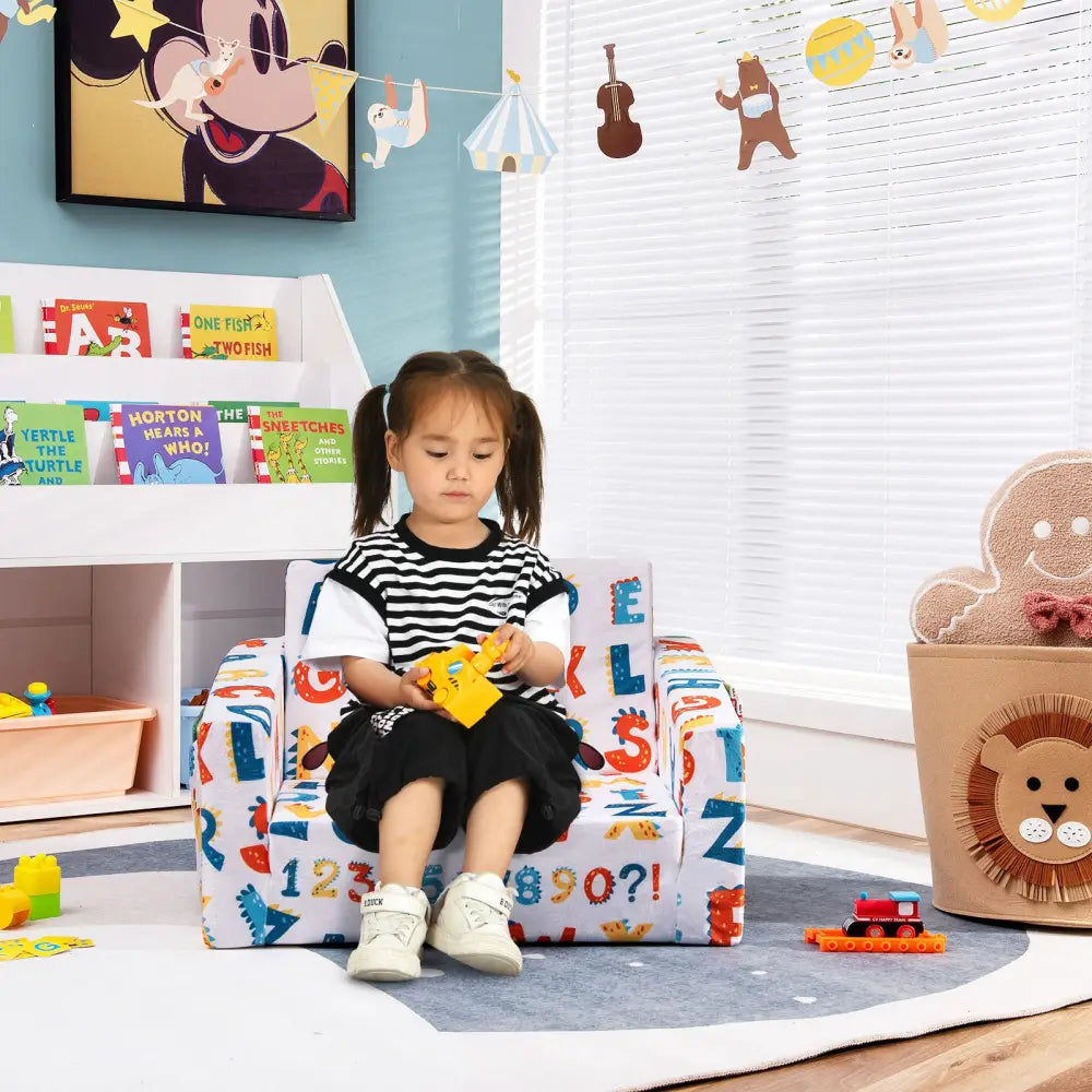 2-in-1 Convertible Kids Sofa with Velvet Fabric-Multicolor - Multicolor - Kids Chairs & Seating