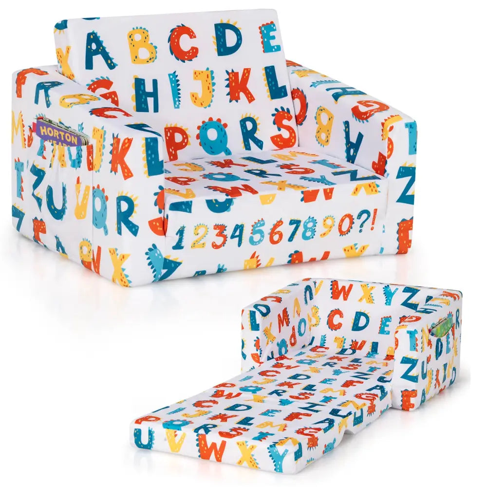 2-in-1 Convertible Kids Sofa with Velvet Fabric-Multicolor - Multicolor - Kids Chairs & Seating