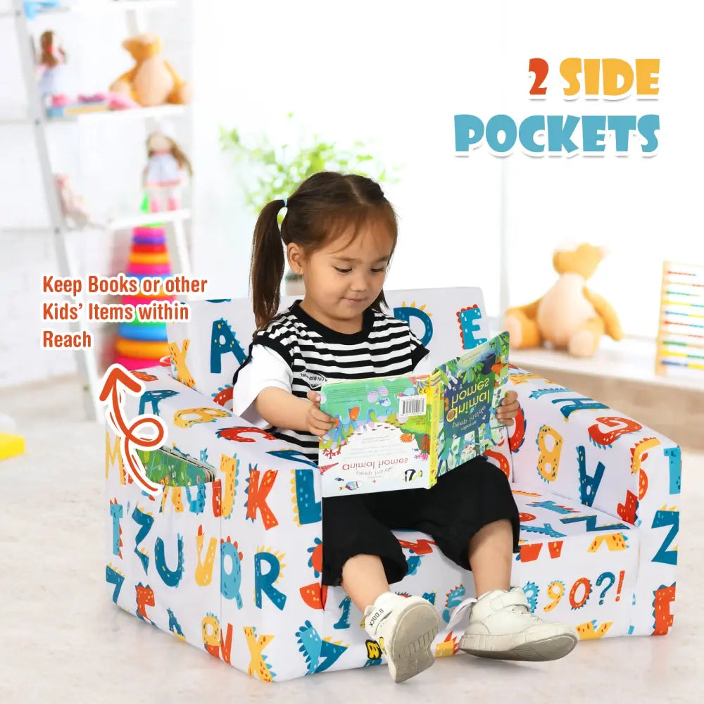 2-in-1 Convertible Kids Sofa with Velvet Fabric-Multicolor - Multicolor - Kids Chairs & Seating