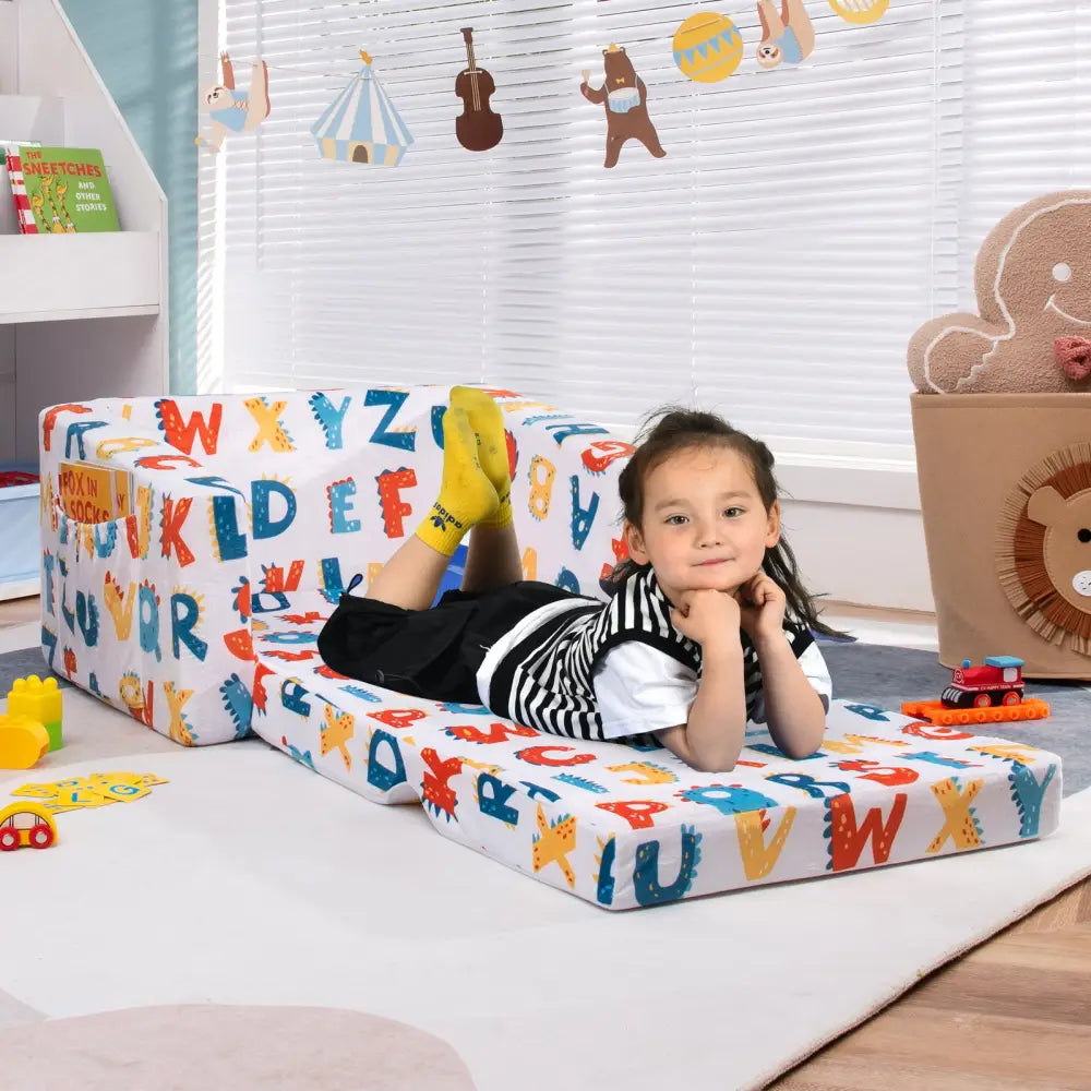 2-in-1 Convertible Kids Sofa with Velvet Fabric-Multicolor - Multicolor - Kids Chairs & Seating