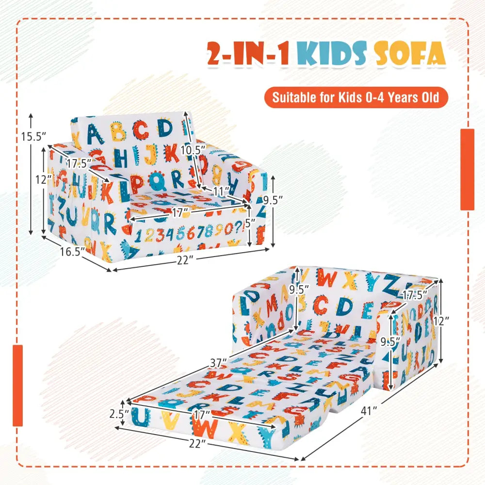 2-in-1 Convertible Kids Sofa with Velvet Fabric-Multicolor - Multicolor - Kids Chairs & Seating