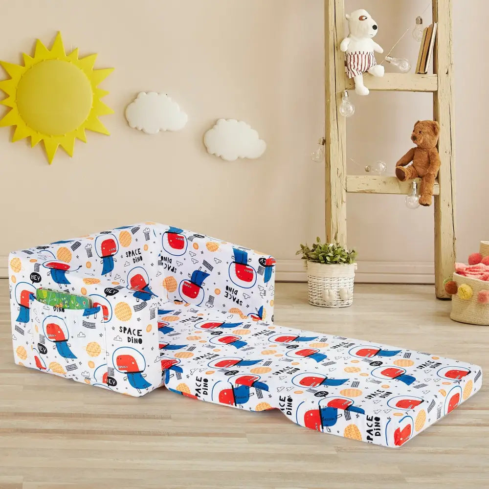 2-in-1 Convertible Kids Sofa with Velvet Fabric-White - White - Kids Chairs & Seating
