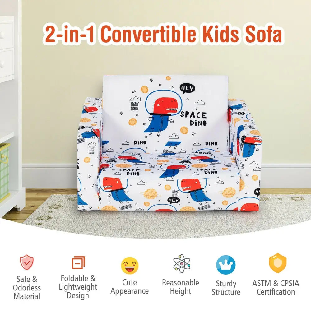 2-in-1 Convertible Kids Sofa with Velvet Fabric-White - White - Kids Chairs & Seating