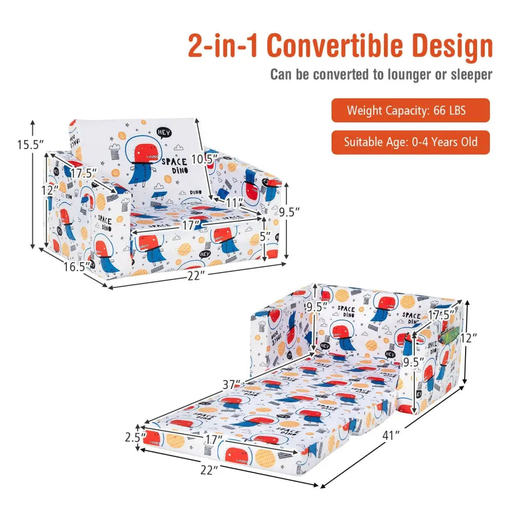 2-in-1 Convertible Kids Sofa with Velvet Fabric-White - White - Kids Chairs & Seating