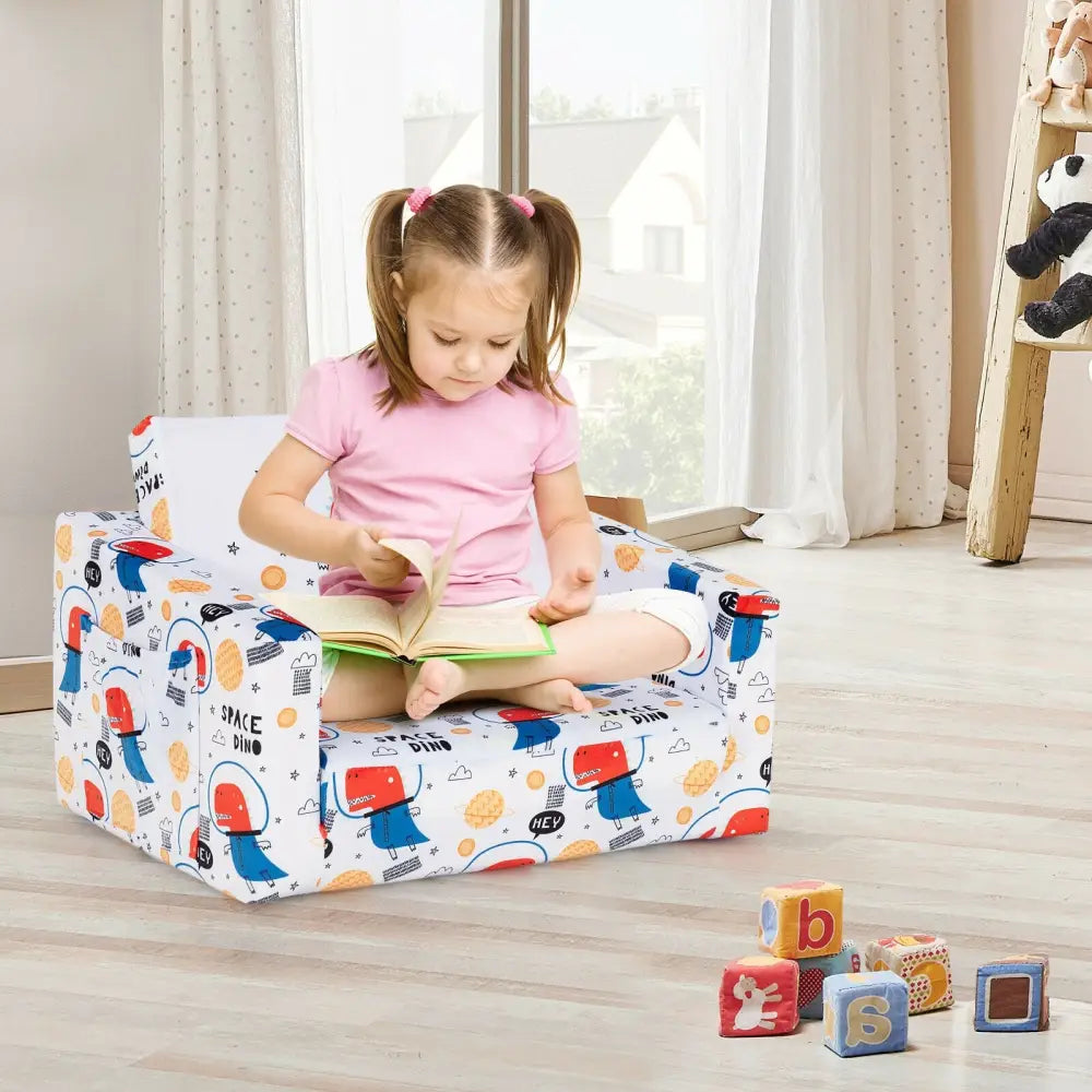2-in-1 Convertible Kids Sofa with Velvet Fabric-White - White - Kids Chairs & Seating