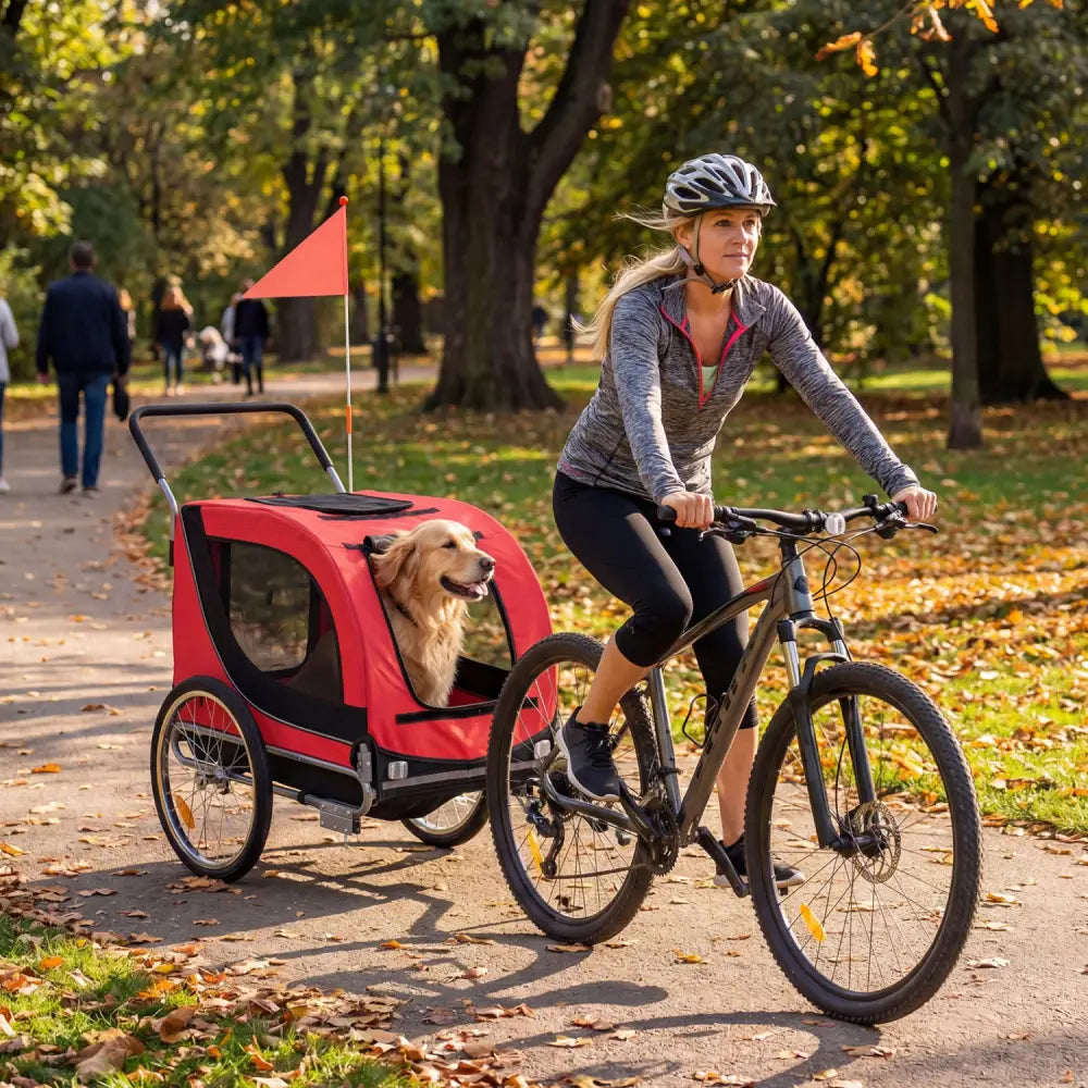 2-in-1 Dog Bike Trailer with Universal Bicycle Coupler-Red - Red - Dog Supplies
