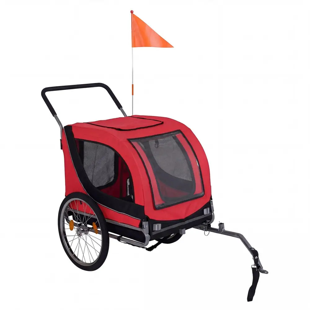 2-in-1 Dog Bike Trailer with Universal Bicycle Coupler-Red - Red - Dog Supplies