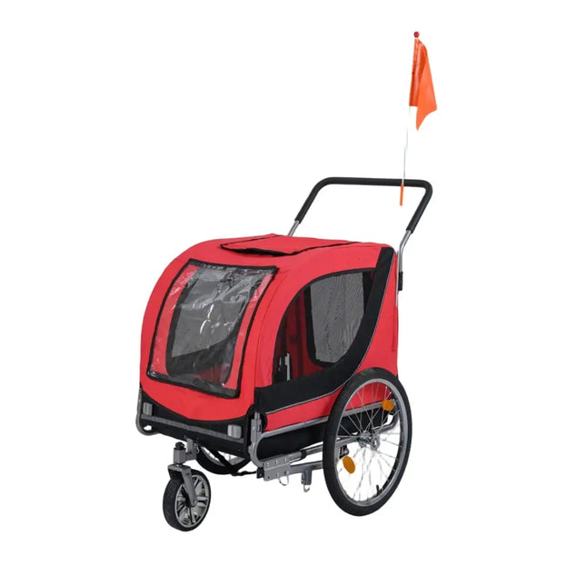 2 - in - 1 Dog Bike Trailer with Universal Bicycle Coupler - Red - Oasis Home Essentials