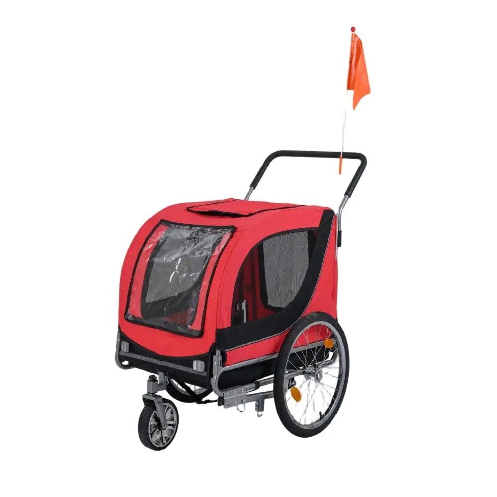 2 - in - 1 Dog Bike Trailer with Universal Bicycle Coupler - Red - Oasis Home Essentials
