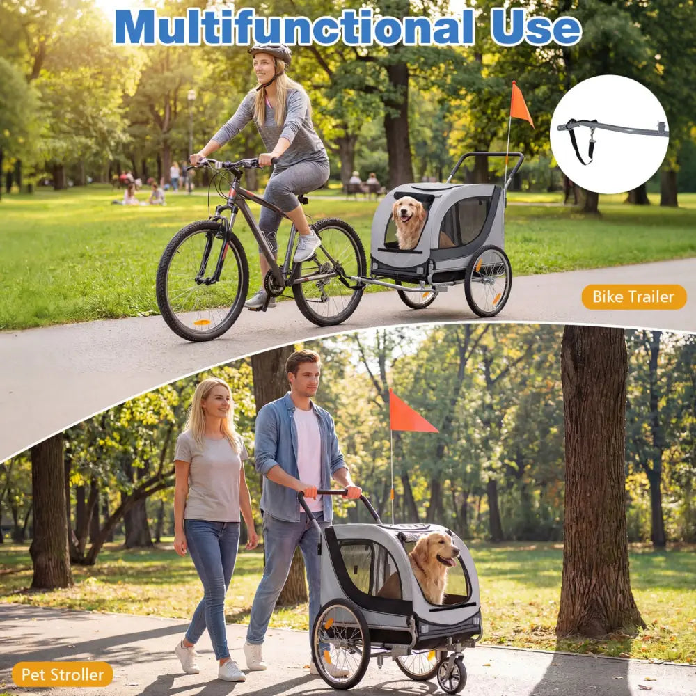 2-in-1 Dog Bike Trailer with Universal Bicycle Coupler-White - White - Dog Supplies