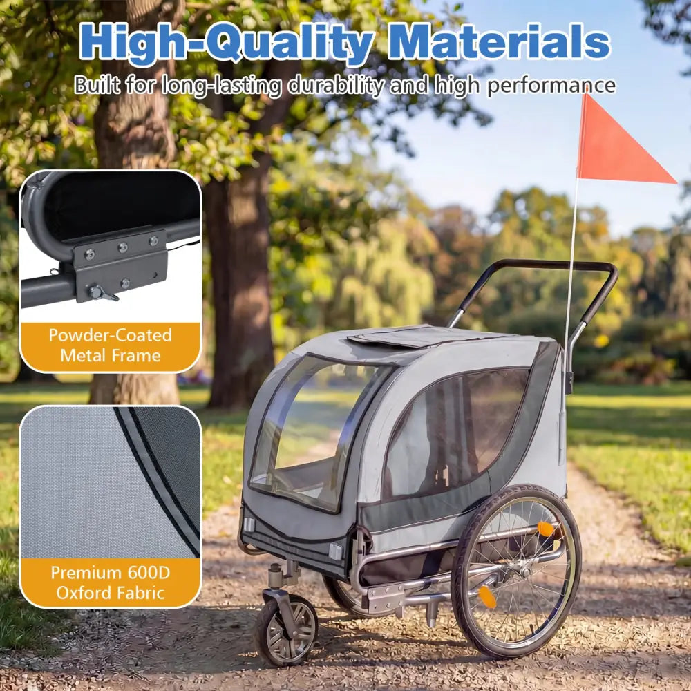2-in-1 Dog Bike Trailer with Universal Bicycle Coupler-White - White - Dog Supplies