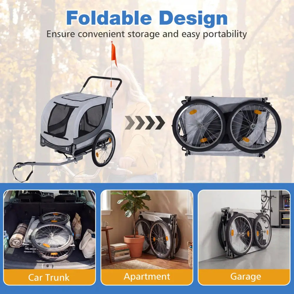 2-in-1 Dog Bike Trailer with Universal Bicycle Coupler-White - White - Dog Supplies