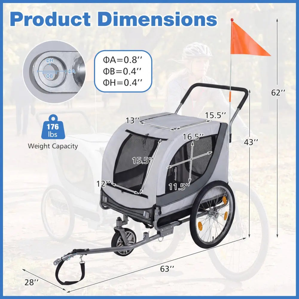 2-in-1 Dog Bike Trailer with Universal Bicycle Coupler-White - White - Dog Supplies