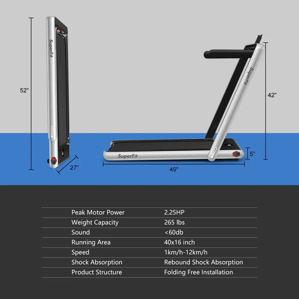 2-in-1 Electric Motorized Health and Fitness Folding Treadmill with Dual Display-Silver - Silver - Treadmills