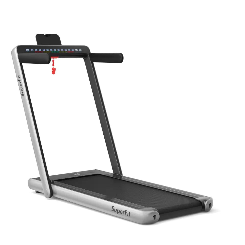 2-in-1 Electric Motorized Health and Fitness Folding Treadmill with Dual Display-Silver - Silver - Treadmills