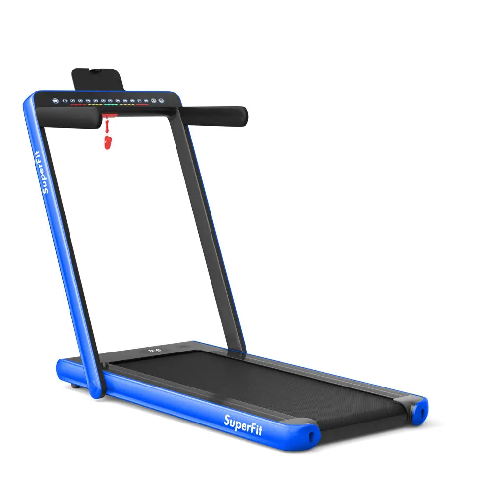 2-in-1 Electric Motorized Health and Fitness Folding Treadmill with Dual Display-Blue - Blue - Treadmills